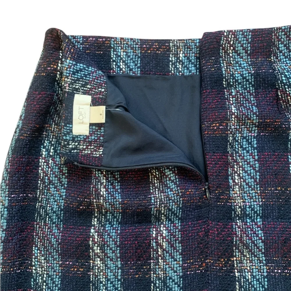 LOFT Outlet Plaid Tweed Mini Skirt Size 8 NWT Lined Preppy - Picture 7 of 8